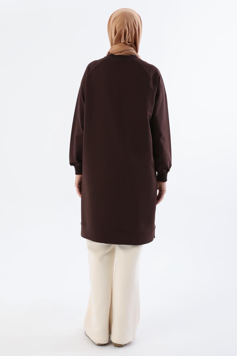 Acı Kahve-Mode Nakışlı Reglan Kol Tunik