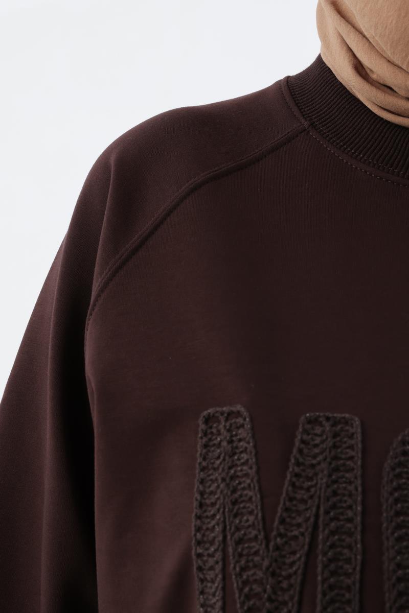 Acı Kahve-Mode Nakışlı Reglan Kol Tunik