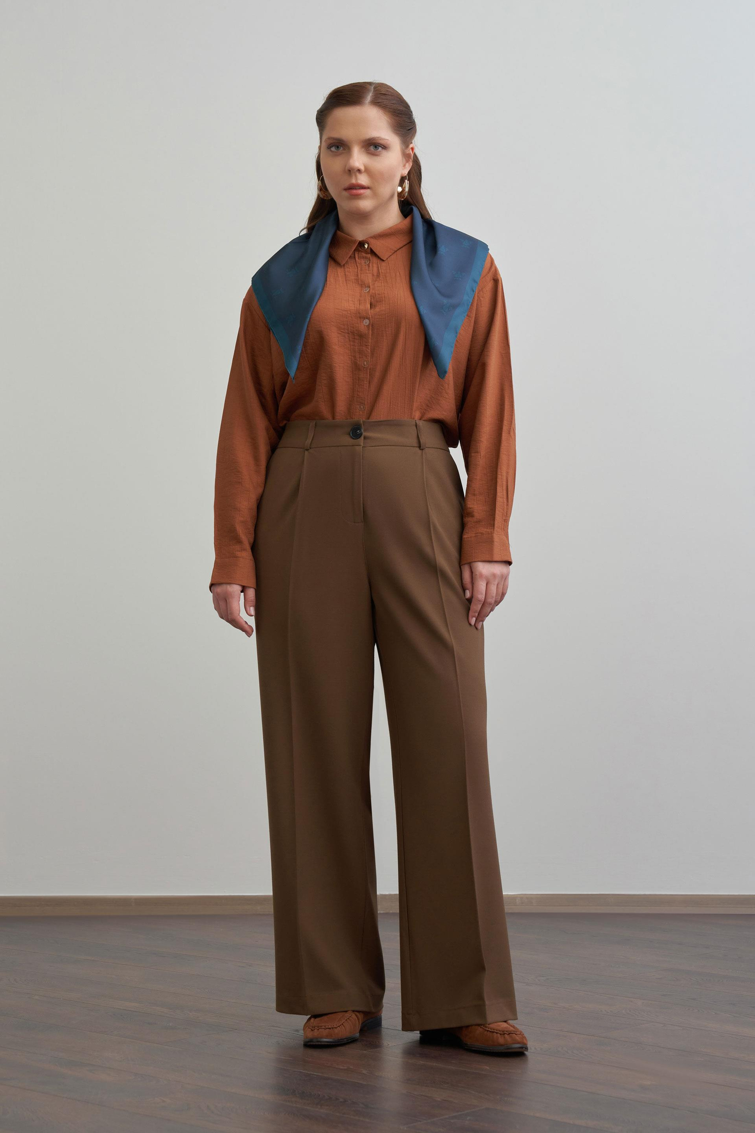 Acı Kahve-Önü Pileli Polyviscon Pantolon