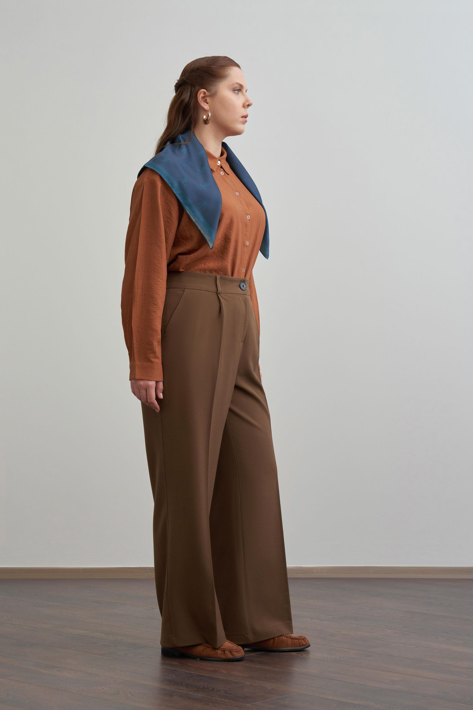 Acı Kahve-Önü Pileli Polyviscon Pantolon