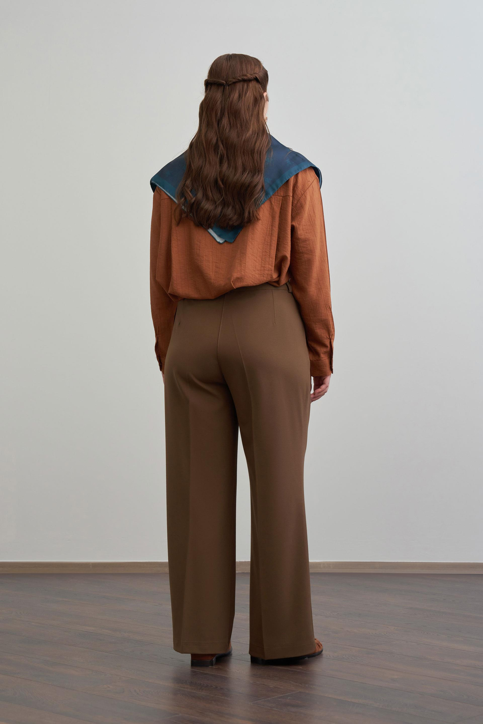 Acı Kahve-Önü Pileli Polyviscon Pantolon