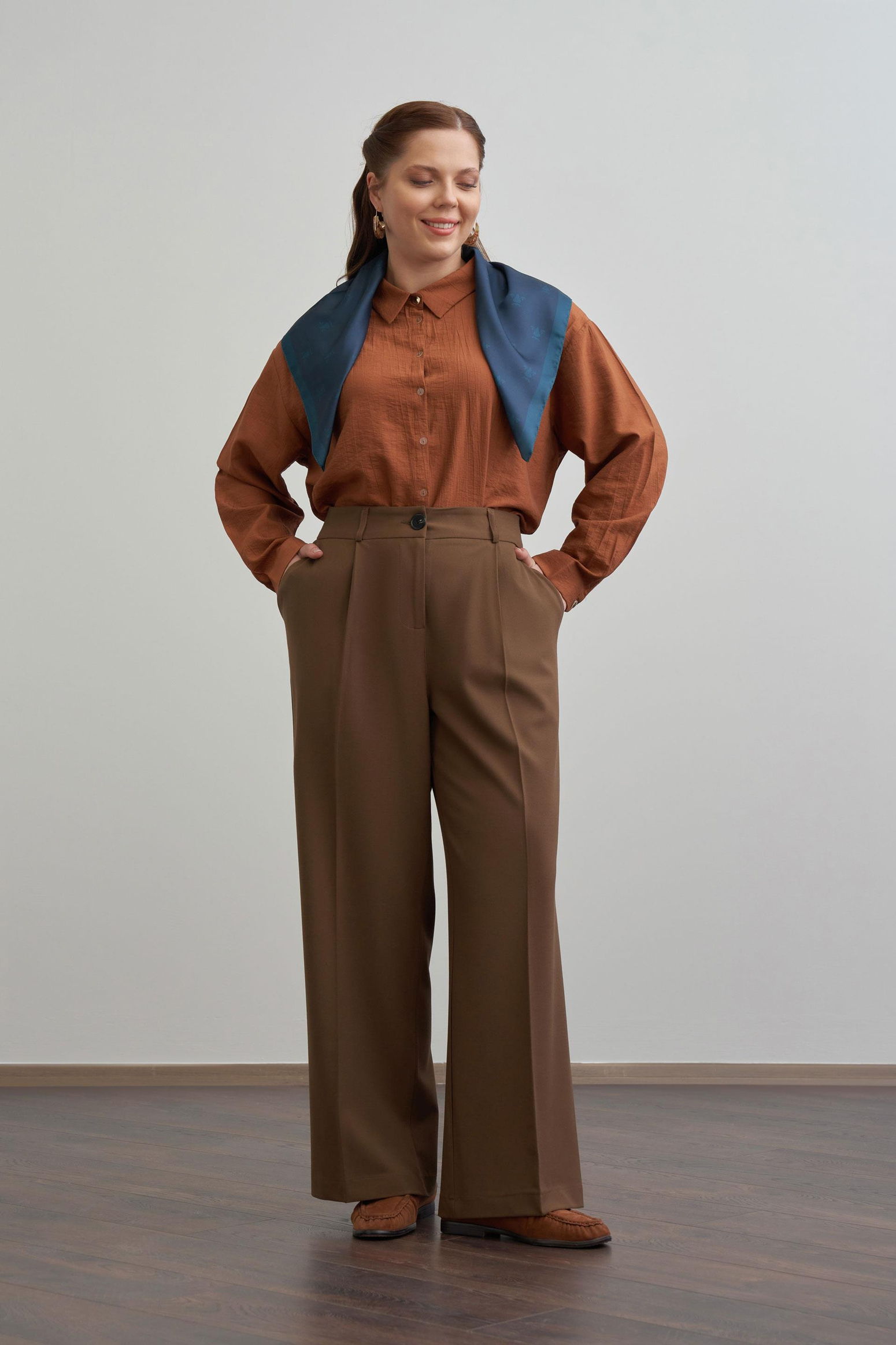 Acı Kahve-Önü Pileli Polyviscon Pantolon