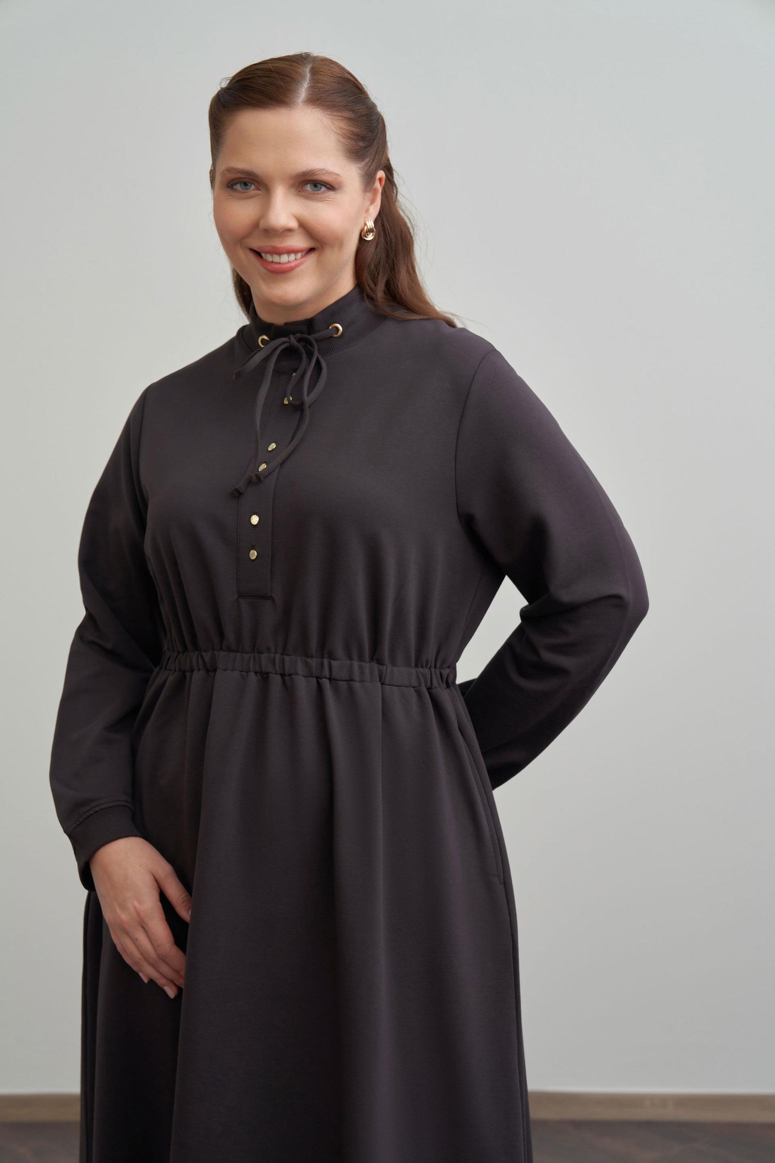 Acı Kahve-Pamuklu Yarım Patlı Elbise