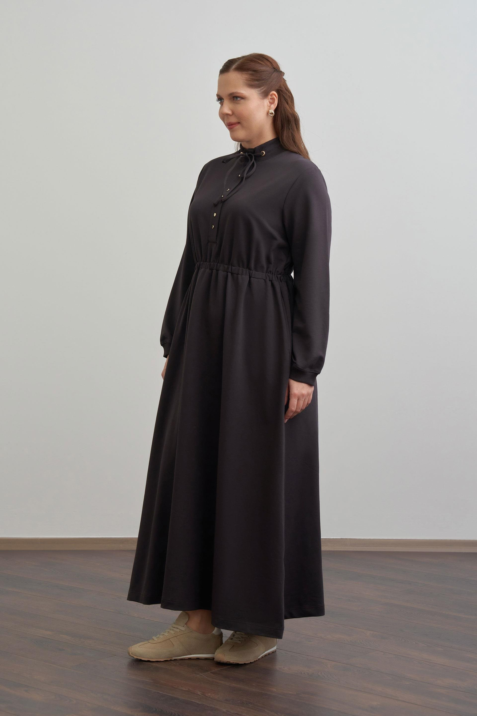 Acı Kahve-Pamuklu Yarım Patlı Elbise