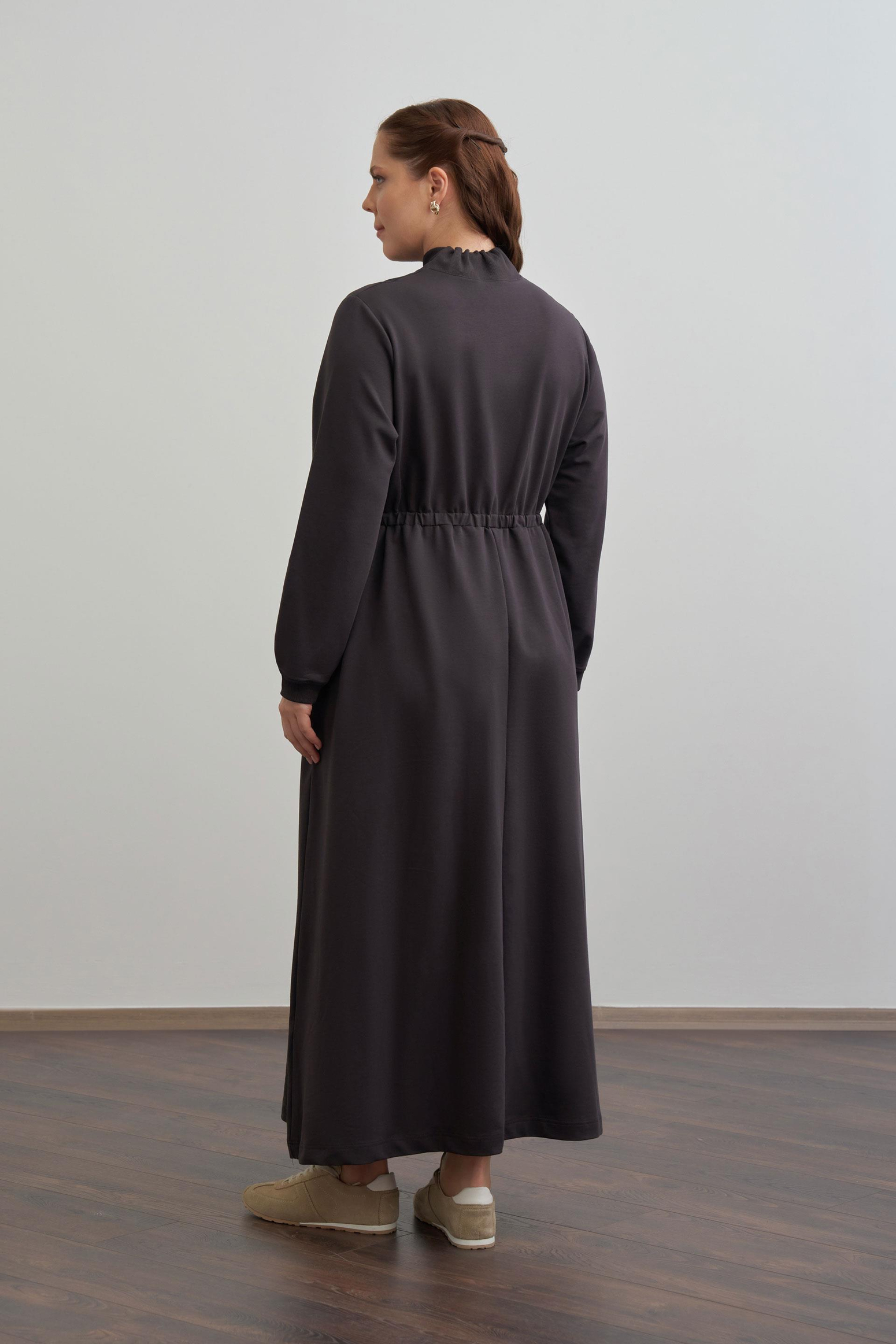 Acı Kahve-Pamuklu Yarım Patlı Elbise