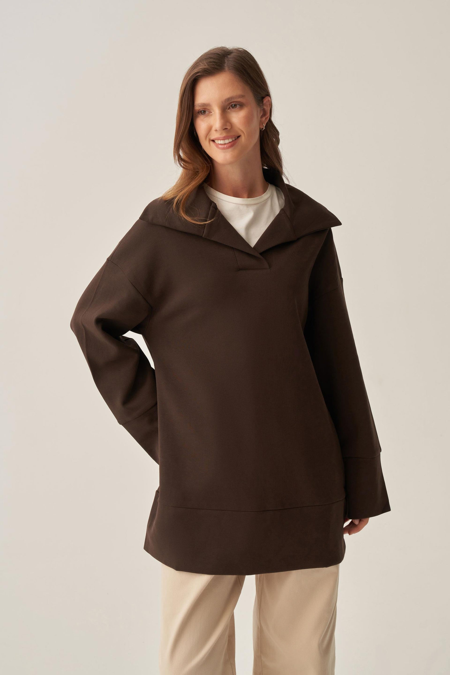 Acı Kahve-Polo Yaka İnterlok Sweatshirt