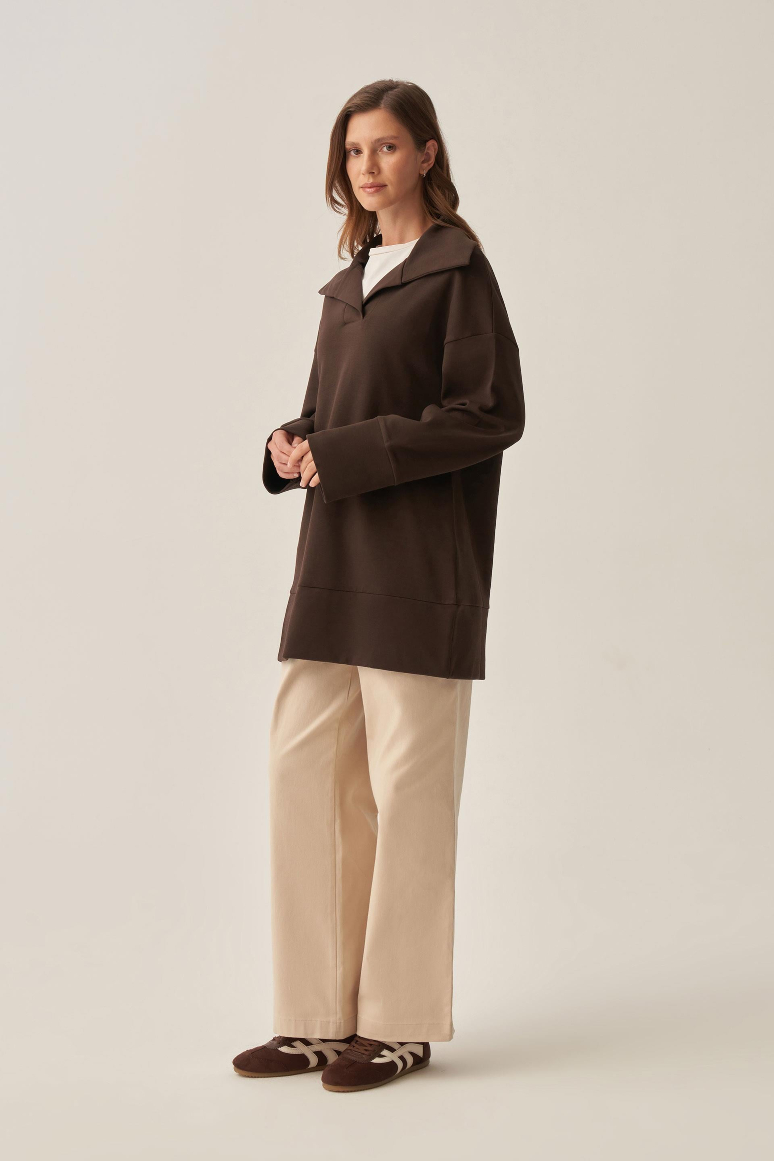 Acı Kahve-Polo Yaka İnterlok Sweatshirt