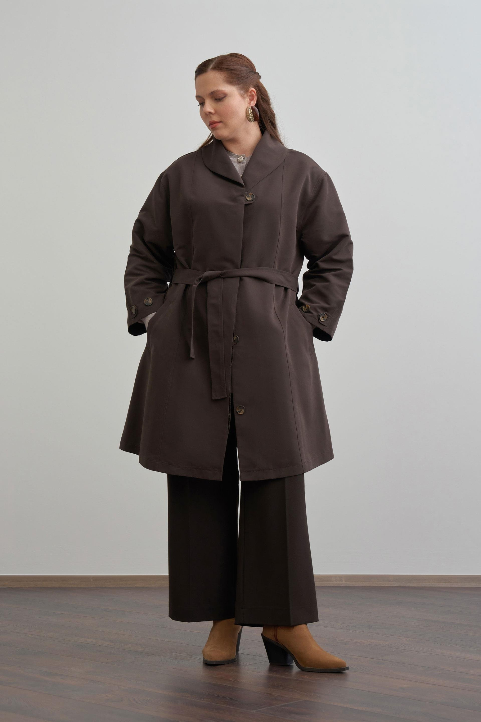 Acı Kahve-Şal Yaka Trençkot