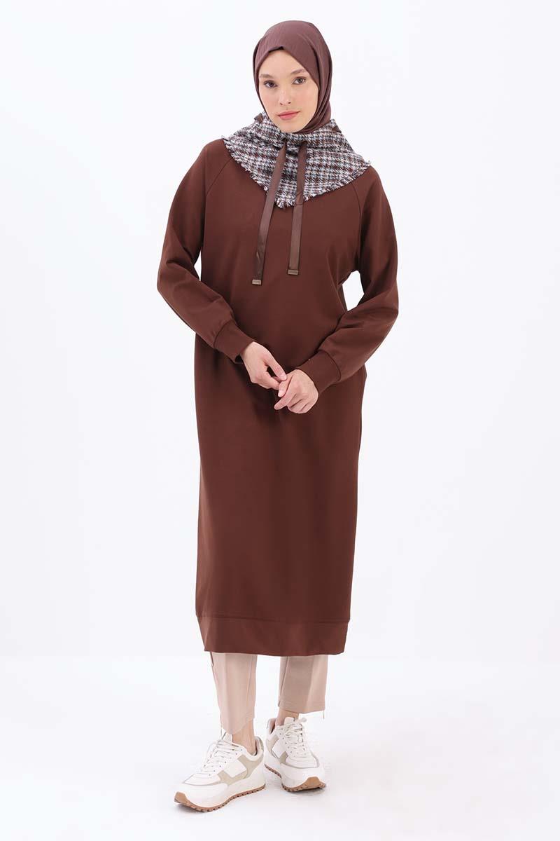 Acı Kahve-Tüvit Garnili Sweat Tunik