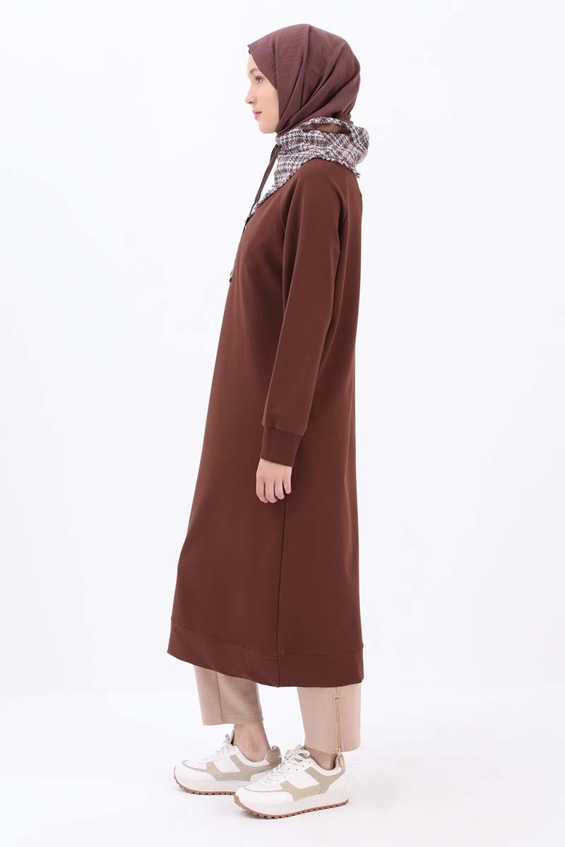 Acı Kahve-Tüvit Garnili Sweat Tunik
