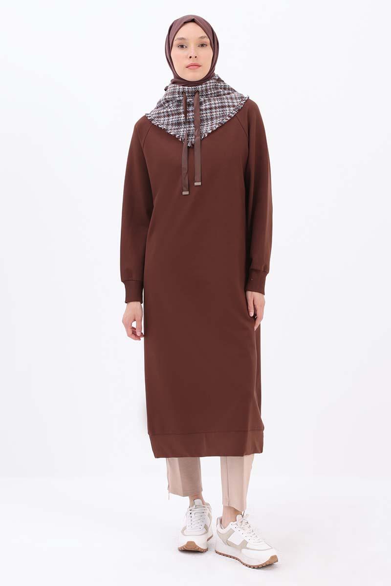 Acı Kahve-Tüvit Garnili Sweat Tunik