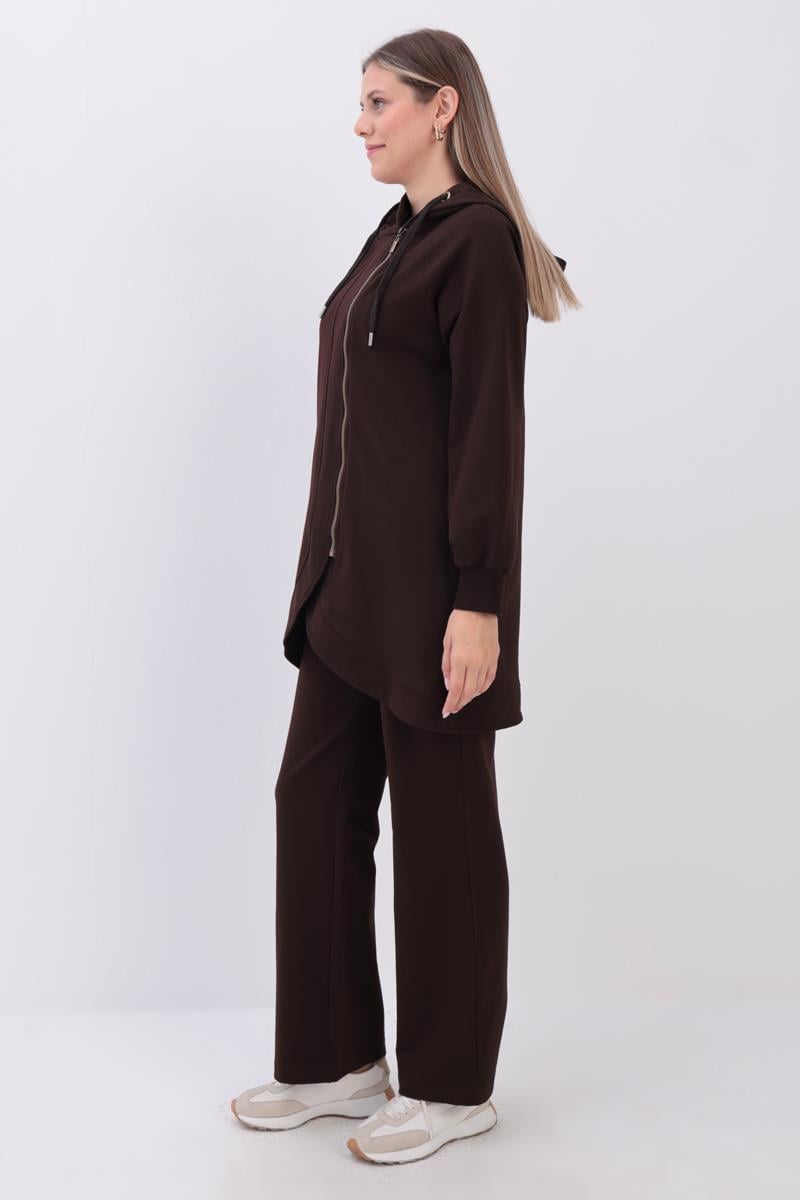 Acı Kahve-Yandan Fermuarlı Cepli Eşofman Takımı