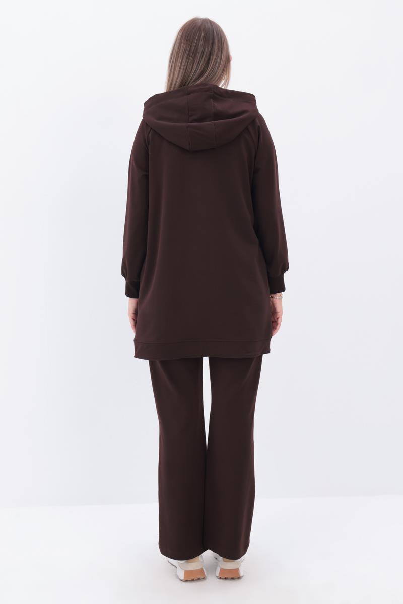 Acı Kahve-Yandan Fermuarlı Cepli Eşofman Takımı