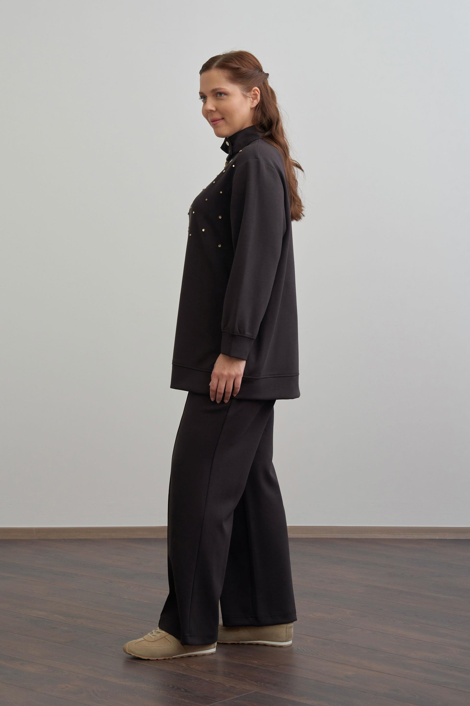 Acı Kahve-Yumuşak Dokulu Büyük Beden Droplu Eşofman Takımı