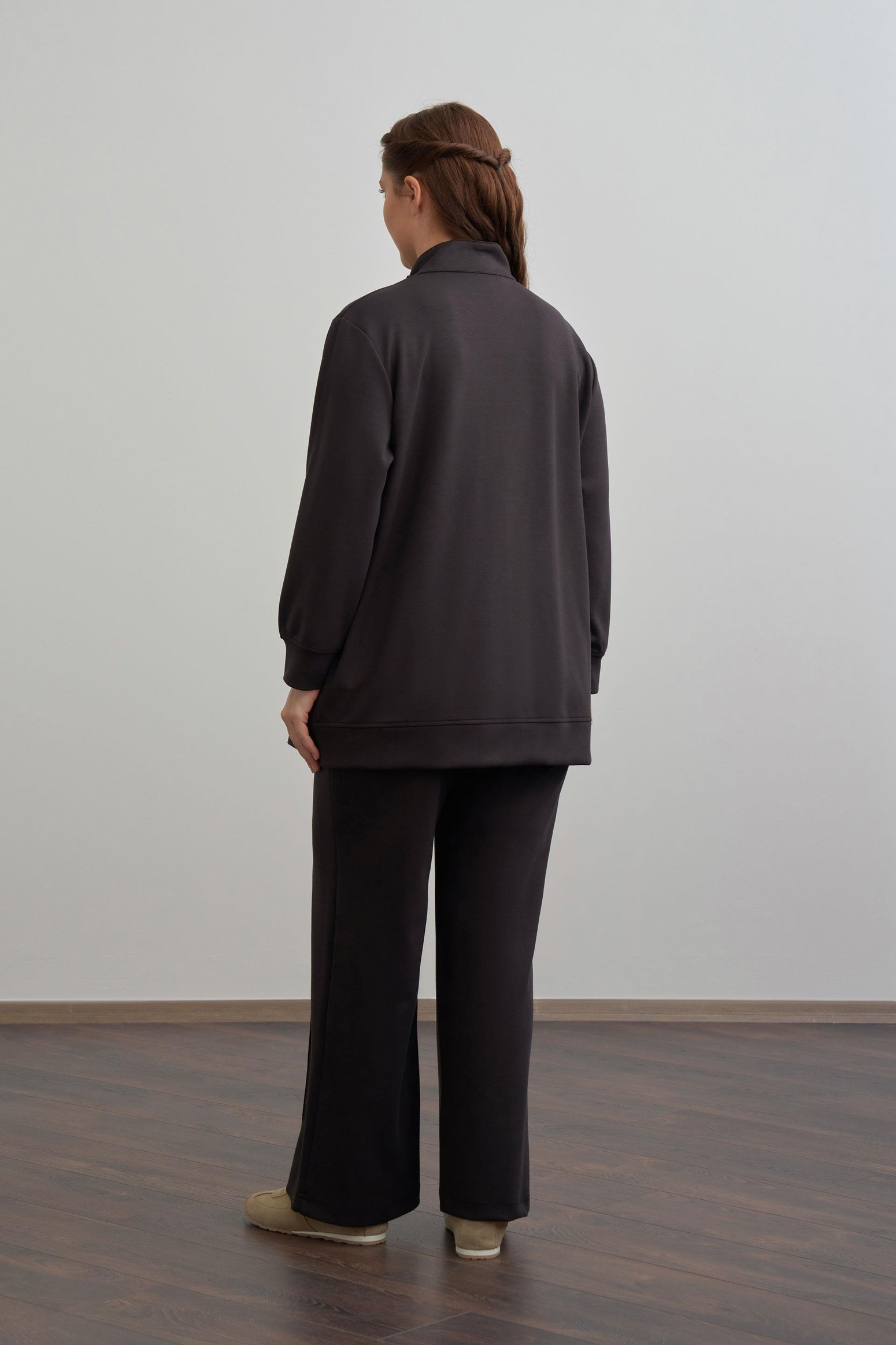 Acı Kahve-Yumuşak Dokulu Büyük Beden Droplu Eşofman Takımı