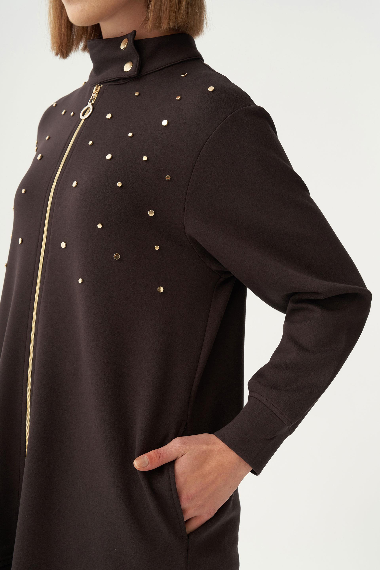 Acı Kahve-Yumuşak Dokulu Gold Droplu Eşofman Takımı