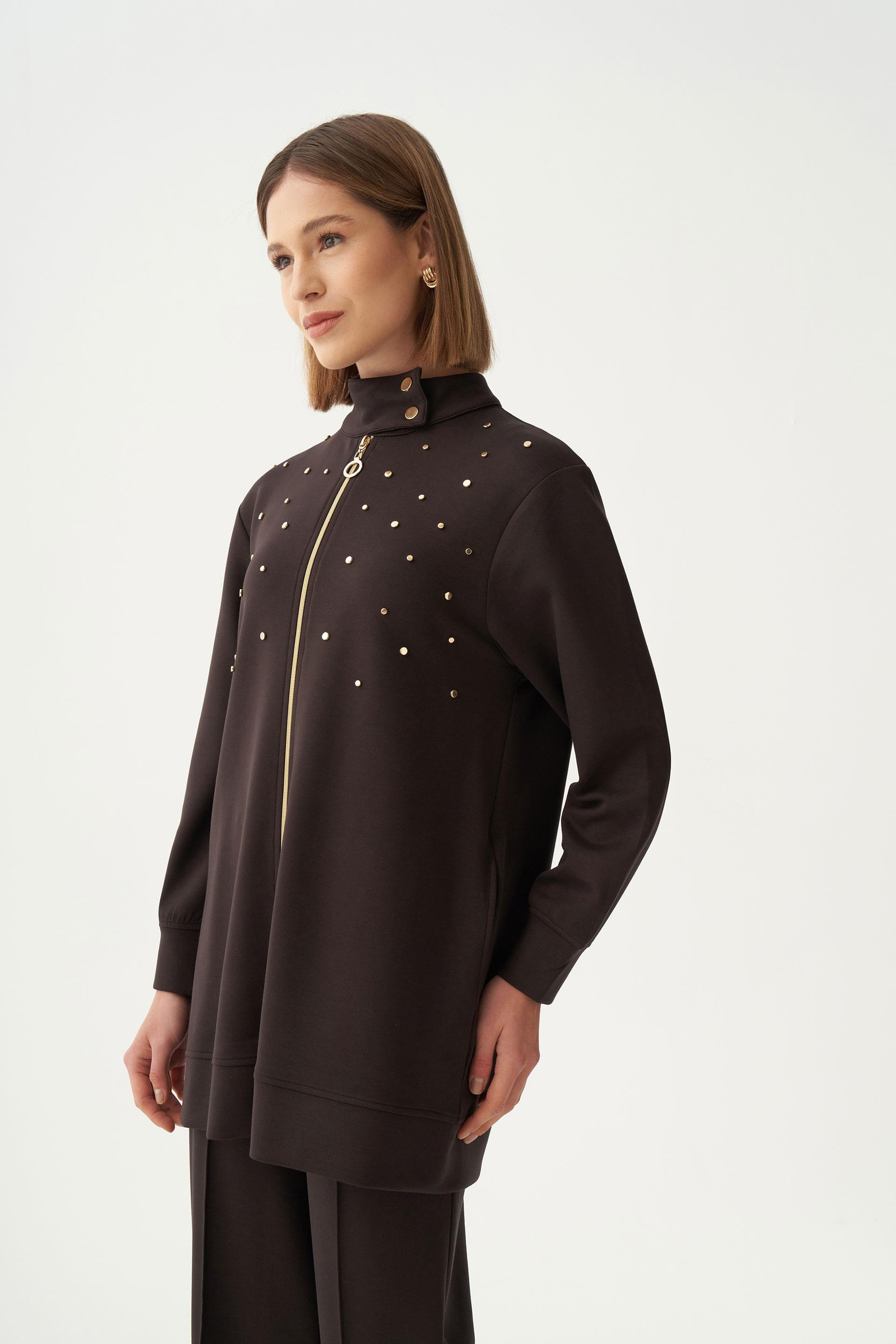 Acı Kahve-Yumuşak Dokulu Gold Droplu Eşofman Takımı