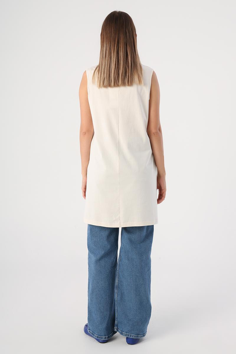 Açık Bej-Basic Kolsuz Tunik