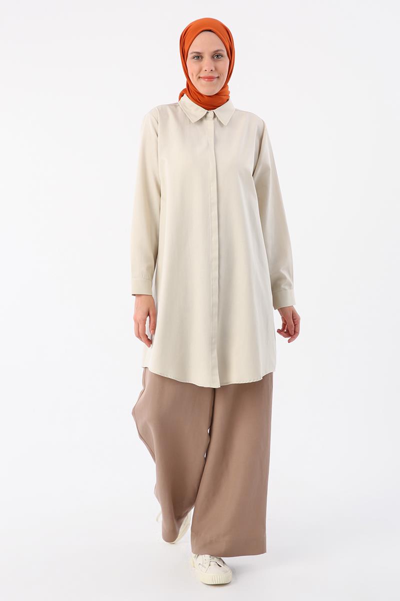 Hellbeige-Plus-Size-Hemdtunika