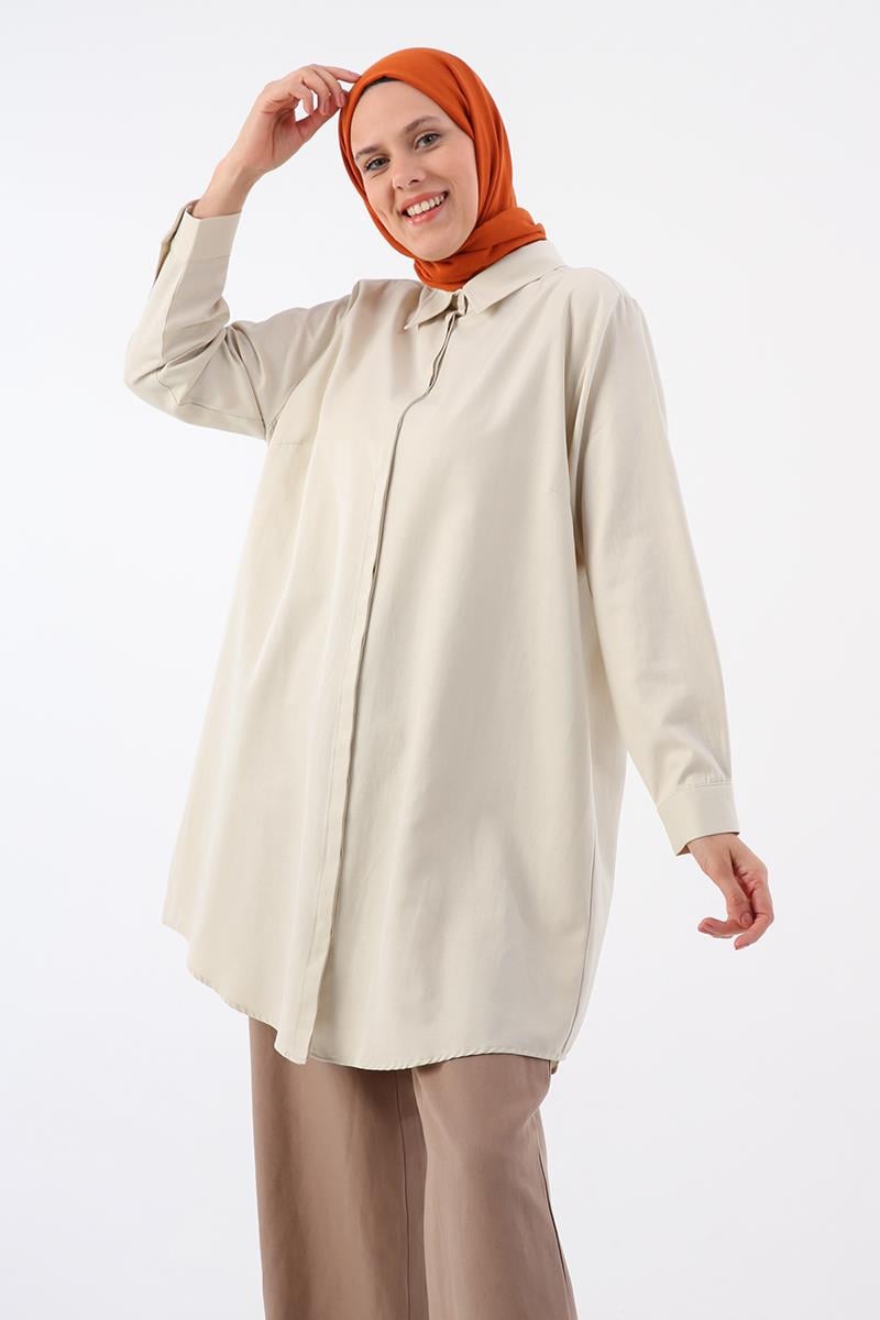 Hellbeige-Plus-Size-Hemdtunika