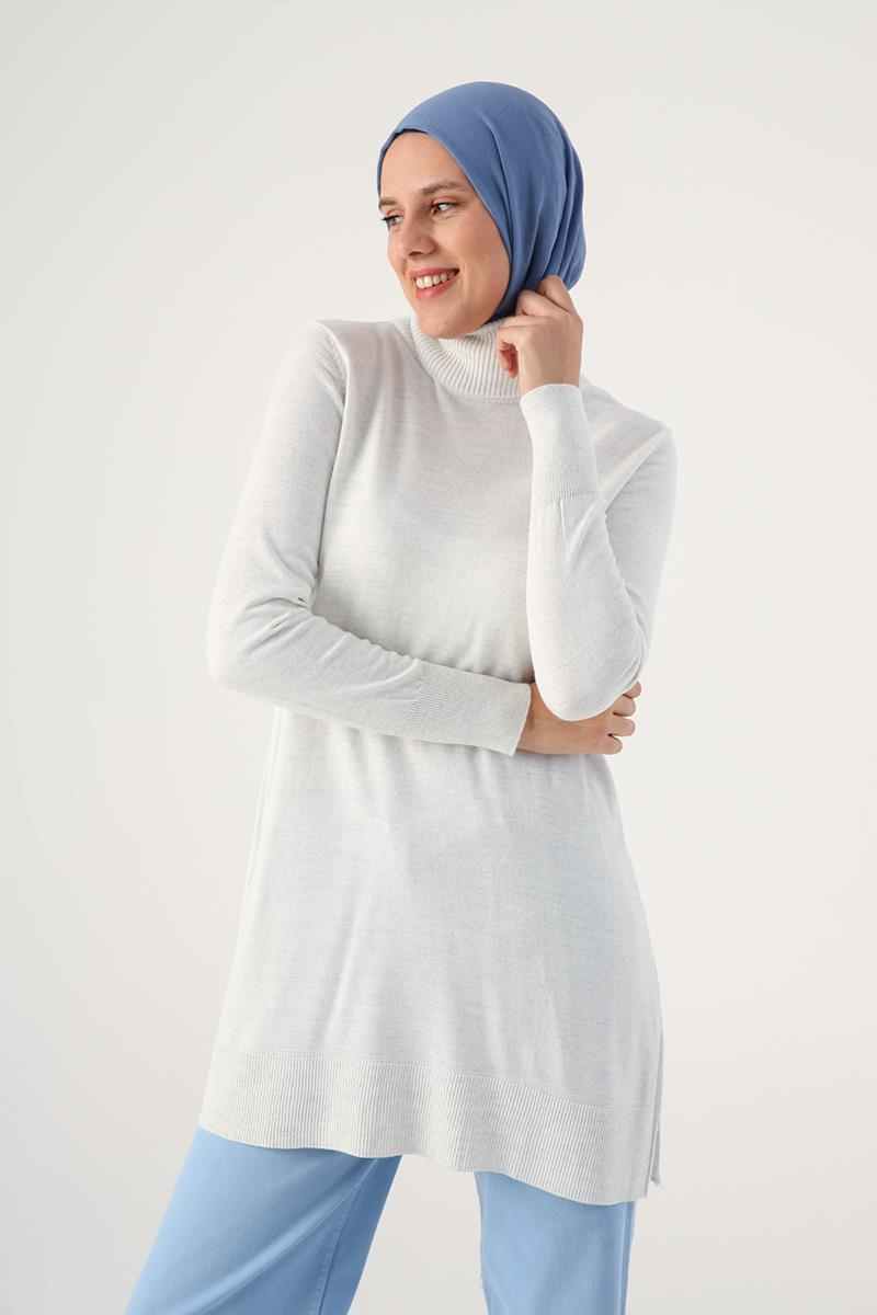 Açık Gri-Balıkçı Yaka Triko Tunik