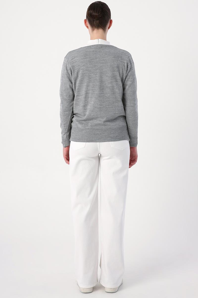 Cardigan en tricot gris clair-court