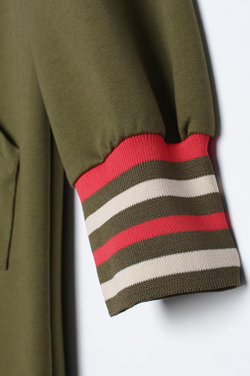Açık Haki-İki Renkli Kapüşonlu Sweat Tunik