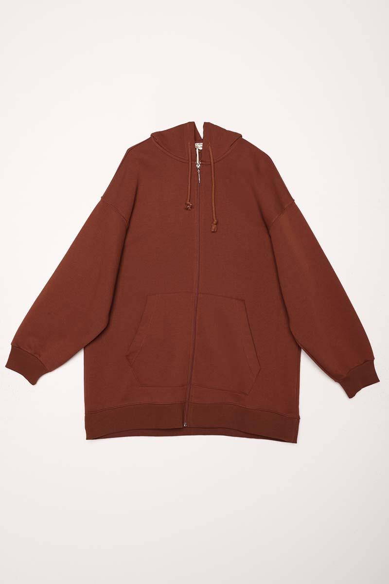 Cardigan sweat oversize marron clair avec poche kangourou