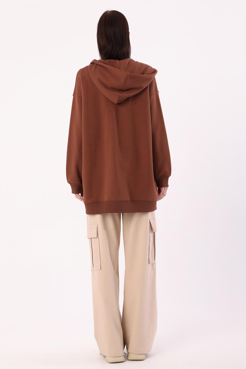 Cardigan sweat oversize marron clair avec poche kangourou
