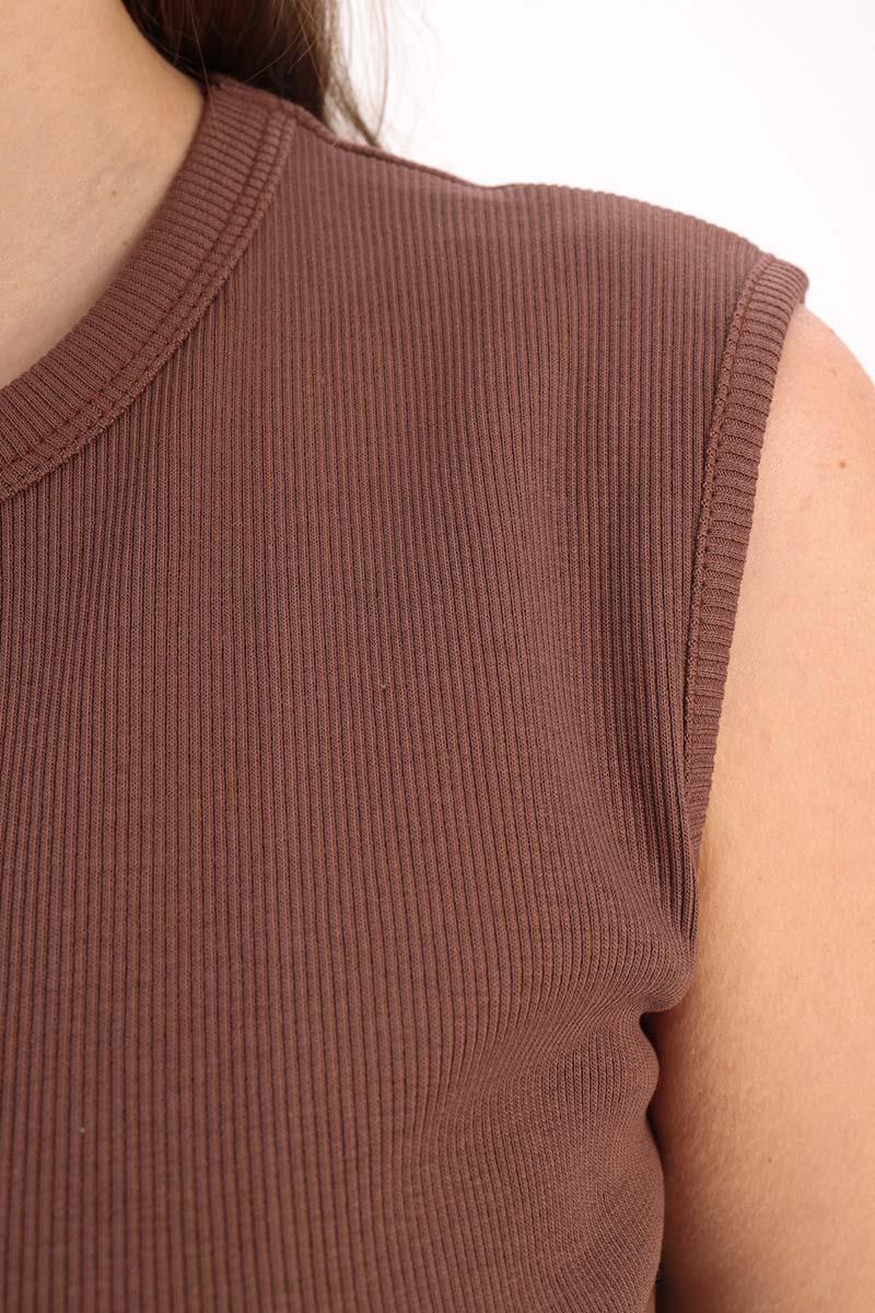 Light Brown-Cotton Corded Sleeveless T-Shirt