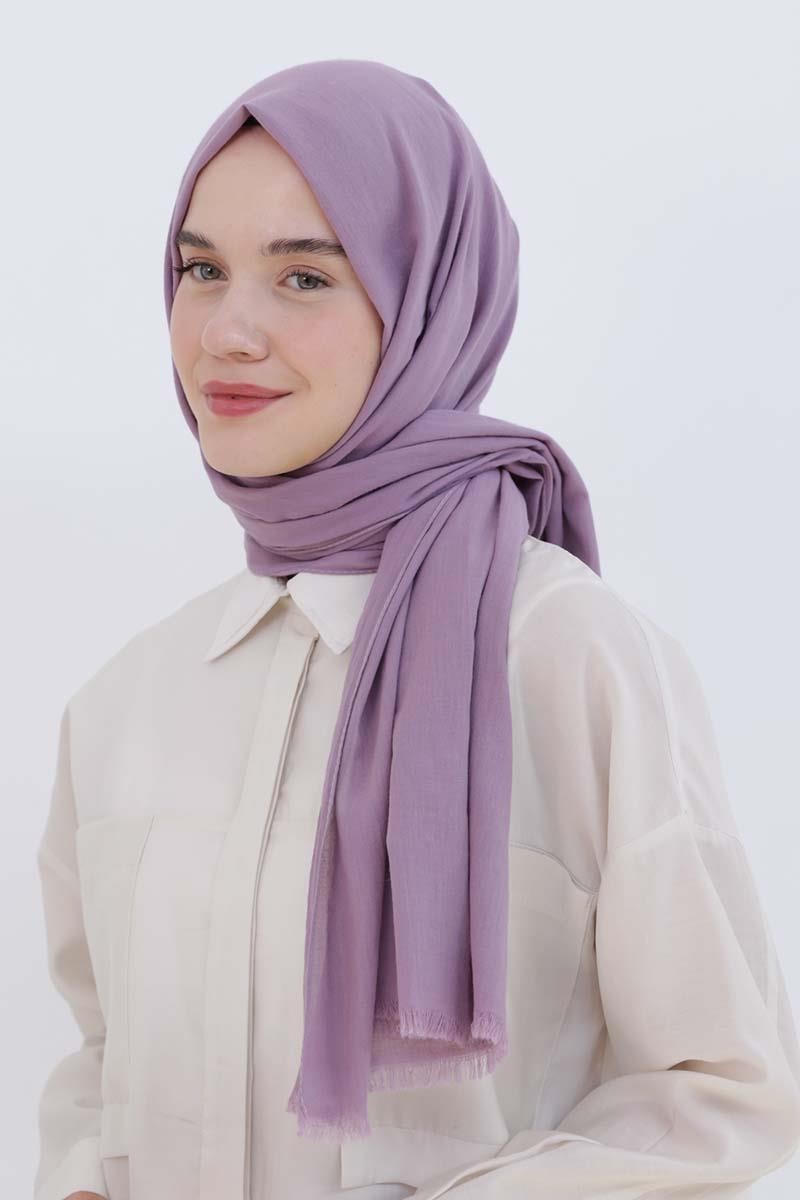 Açık Lila-Naturel Pamuk Şal