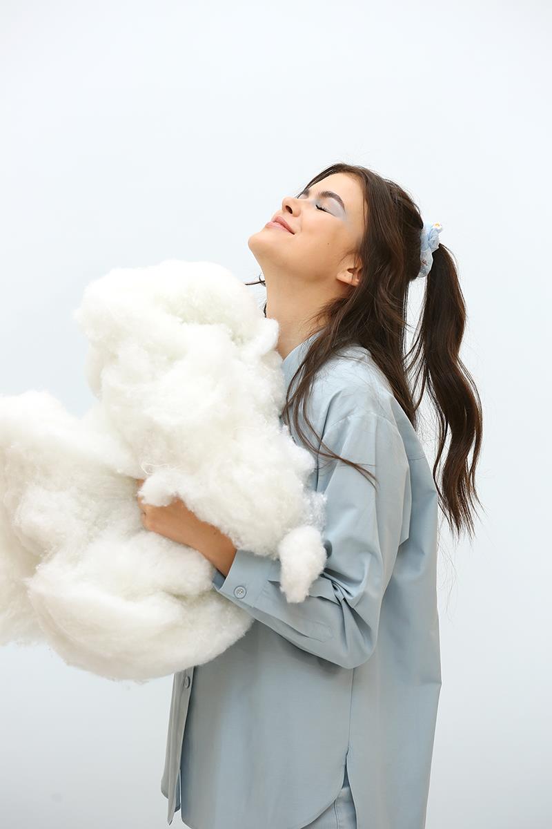 Açık Mavi-Kumaş Kaplamalı Düğmeli Oversize Gömlek