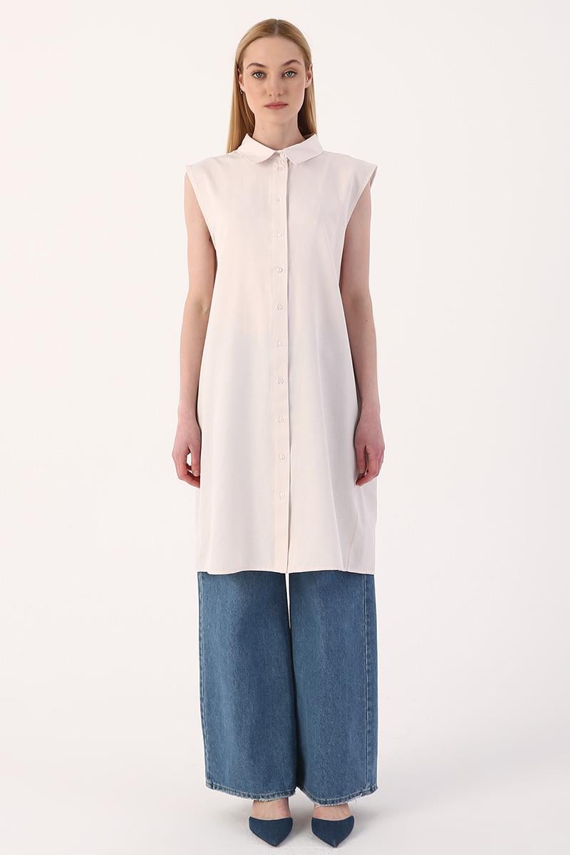 Açık Pembe-Kolsuz Gömlek Tunik