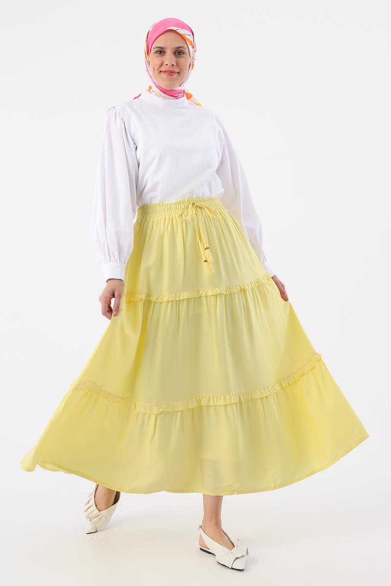 Jupe en viscose à volants à taille élastique jaune clair