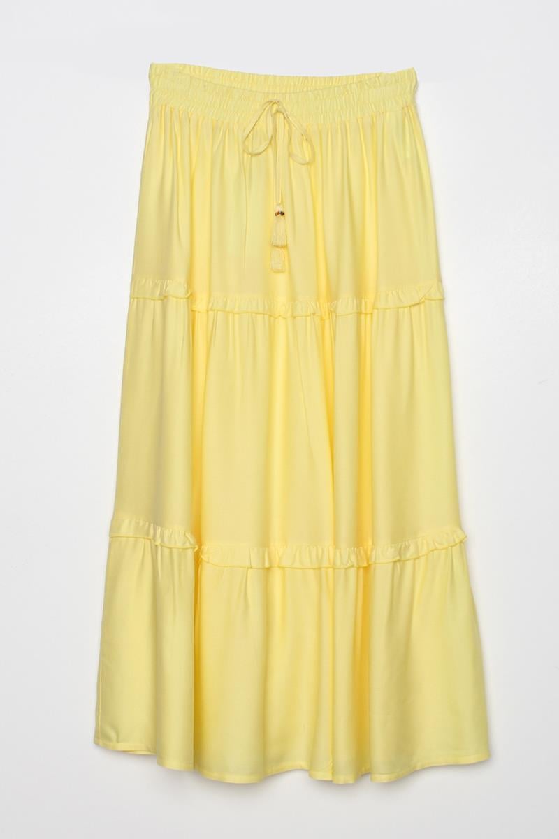 Jupe en viscose à volants à taille élastique jaune clair