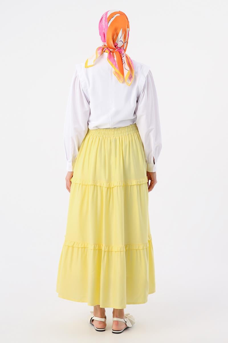 Jupe en viscose à volants à taille élastique jaune clair