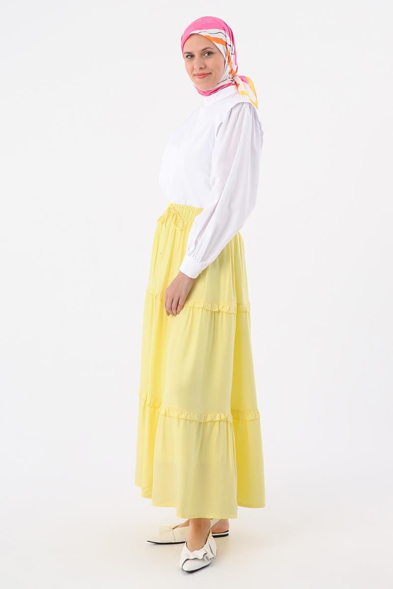 Jupe en viscose à volants à taille élastique jaune clair