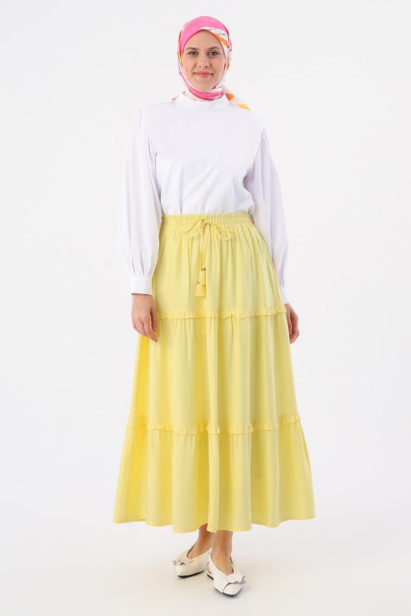 Jupe en viscose à volants à taille élastique jaune clair