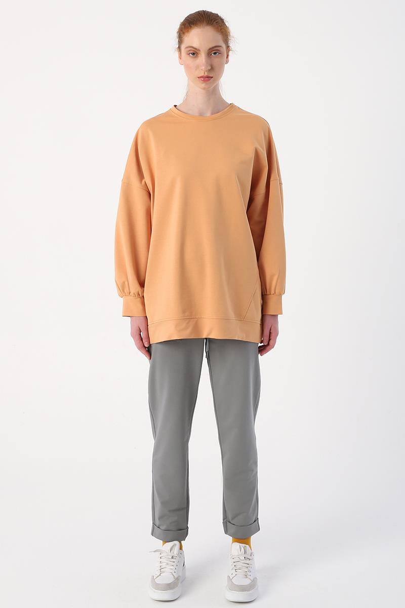 Açık Sarı-Oversize İki İplik Basic Sweatshirt