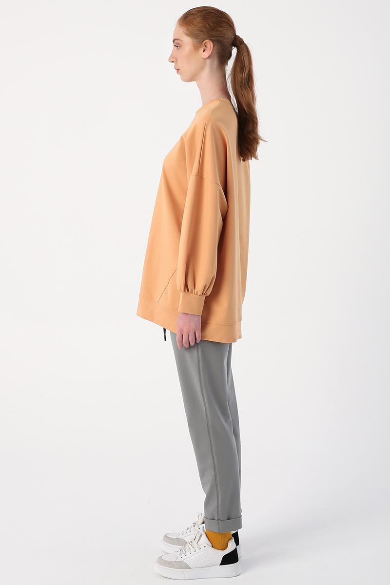 Açık Sarı-Oversize İki İplik Basic Sweatshirt