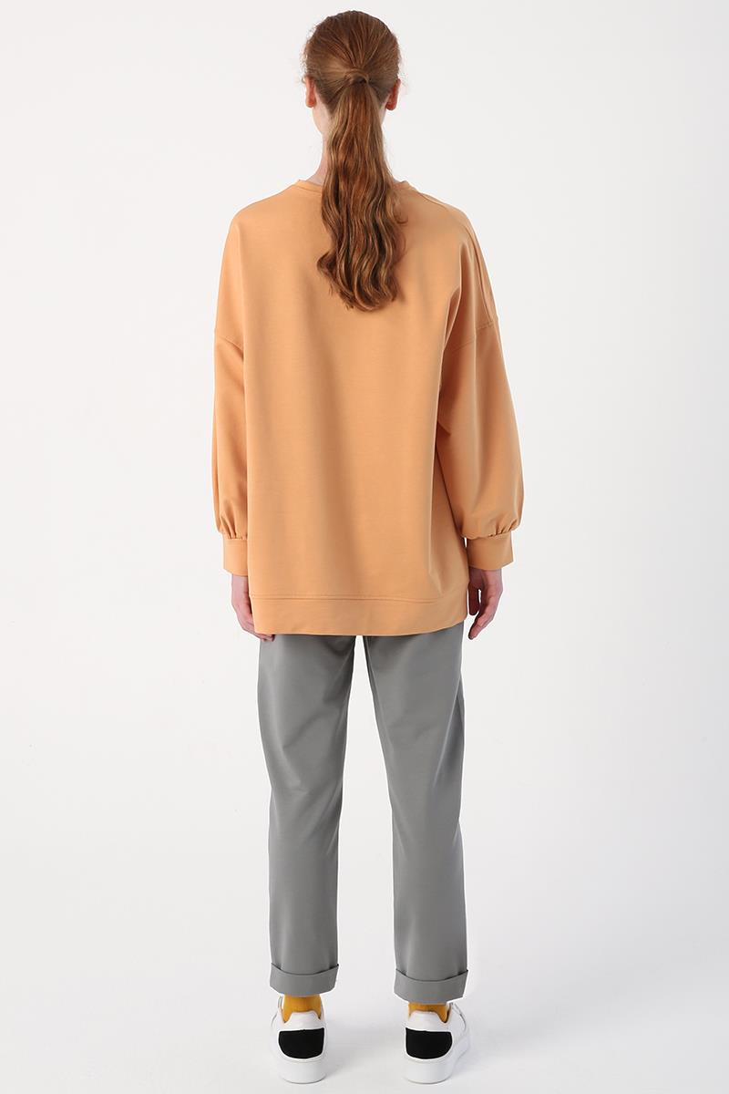 Açık Sarı-Oversize İki İplik Basic Sweatshirt