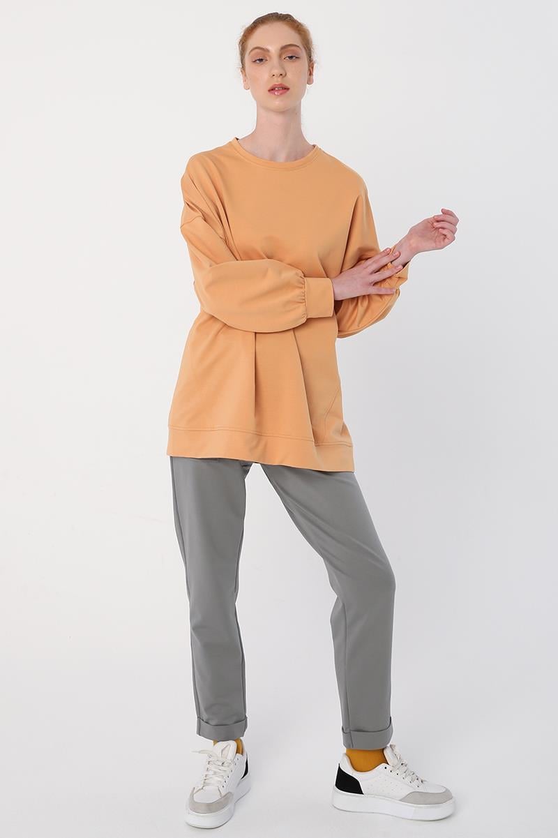 Açık Sarı-Oversize İki İplik Basic Sweatshirt