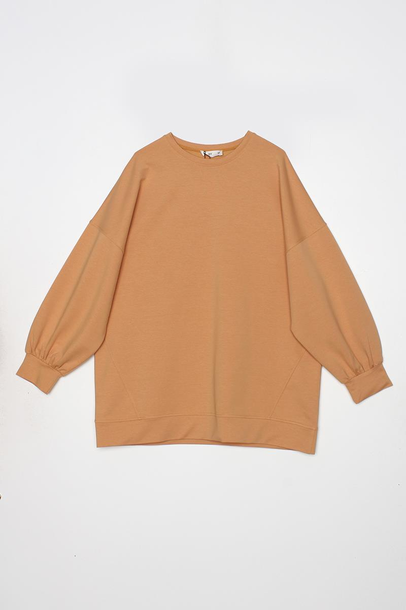 Açık Sarı-Oversize İki İplik Basic Sweatshirt