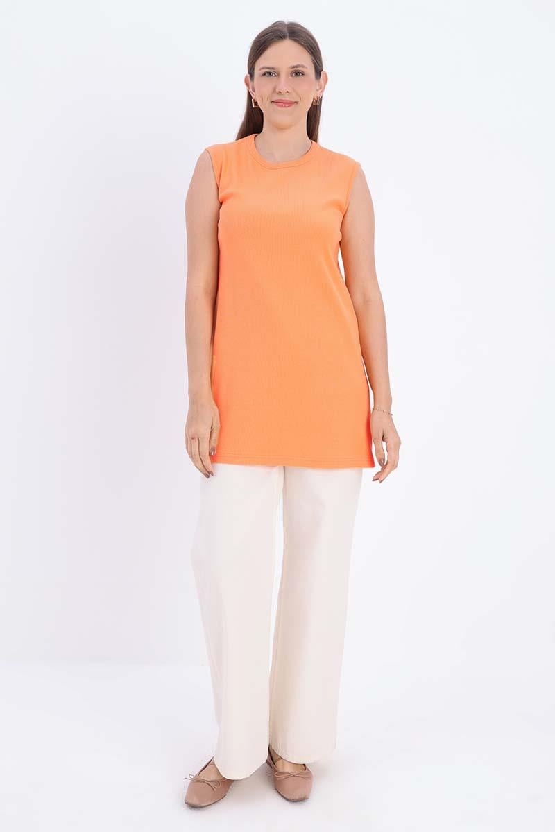 Light Orange-Cotton Corded Sleeveless T-Shirt