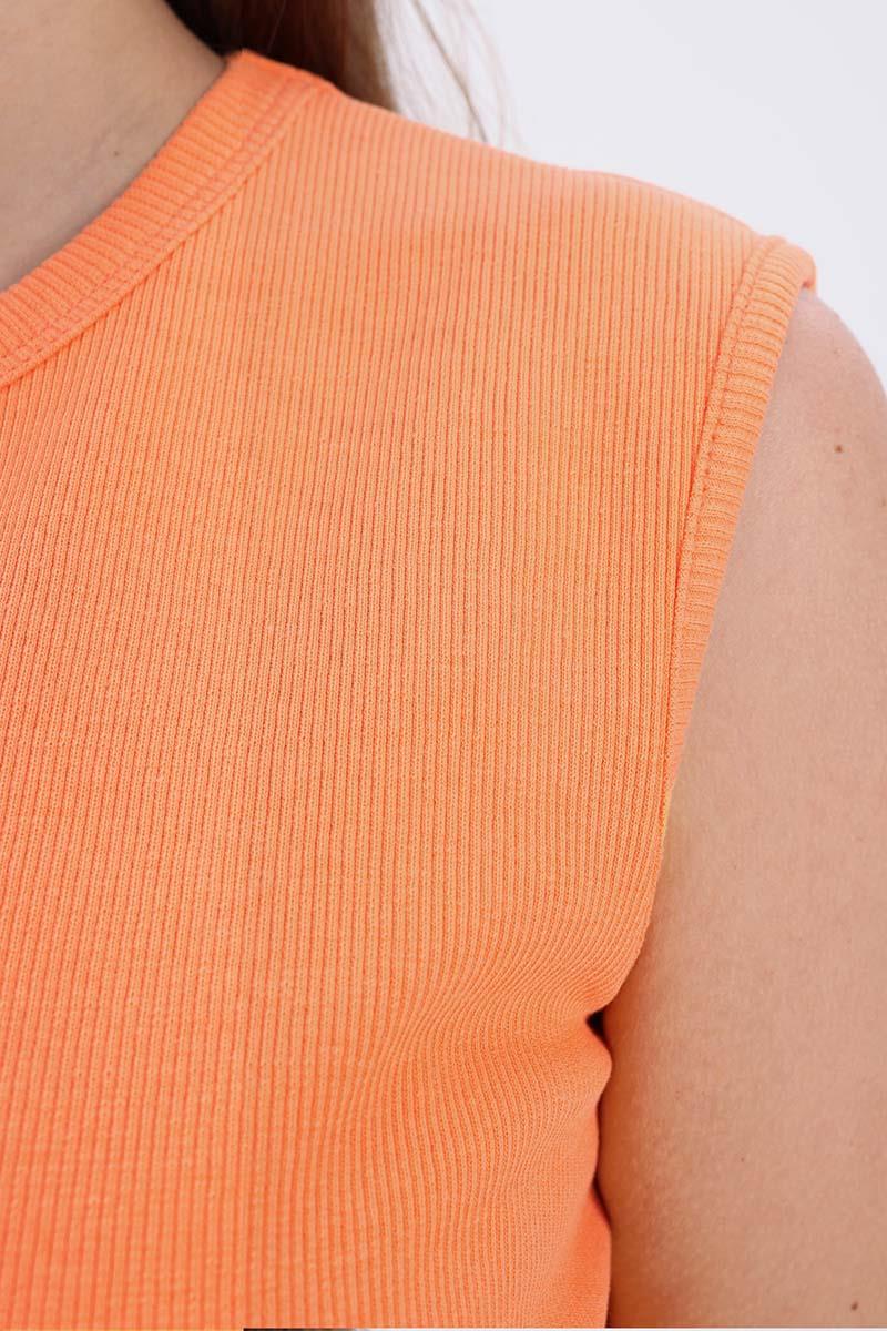 Light Orange-Cotton Corded Sleeveless T-Shirt