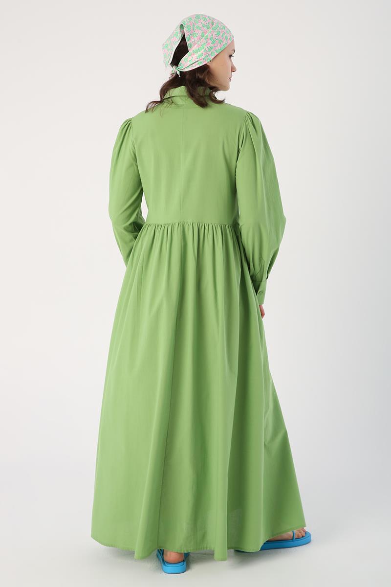 Robe chemise froncée vert clair 100 % coton
