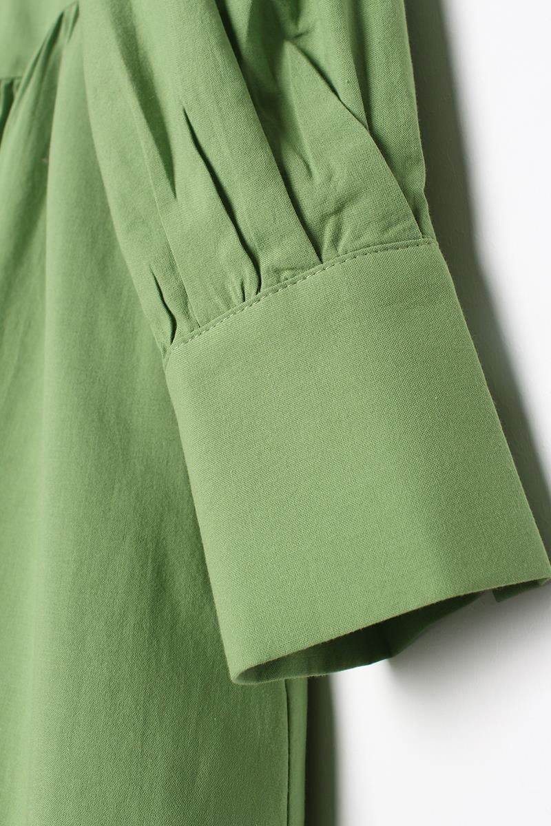 Robe chemise froncée vert clair 100 % coton