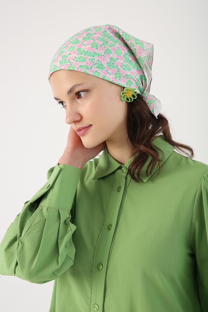 Robe chemise froncée vert clair 100 % coton