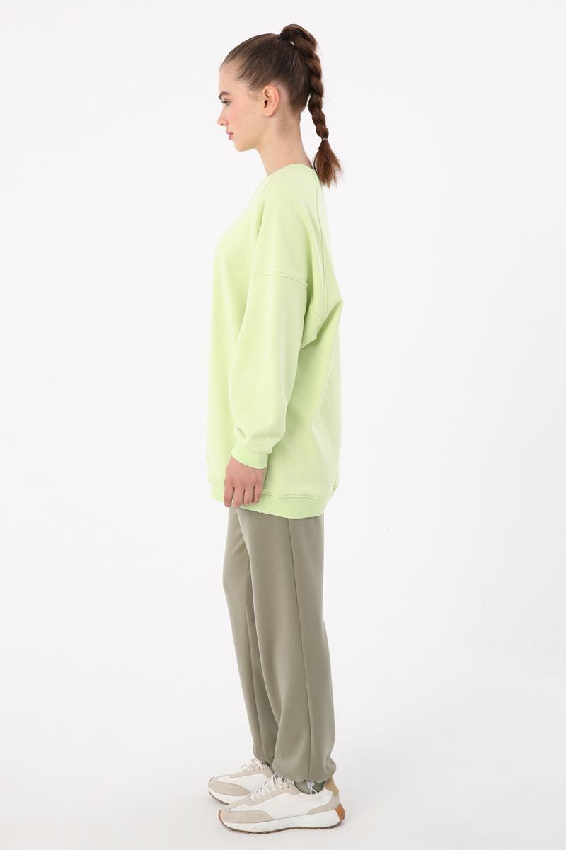 Açık Yeşil-3 İplik Oversize Basic Sweatshirt