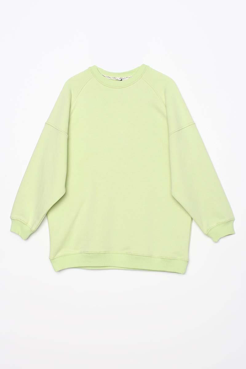 Açık Yeşil-3 İplik Oversize Basic Sweatshirt